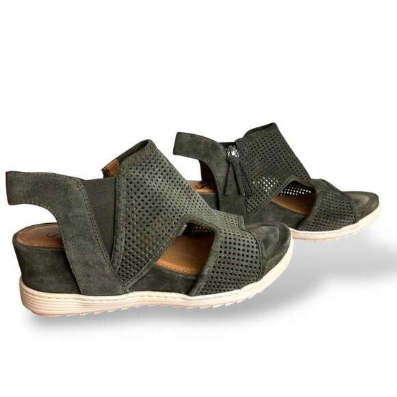 Sofft Shandi Perforated Suede Sandal Olive Green Wedge Sz 7.5 Ankle Zipper - Picture 5 of 7